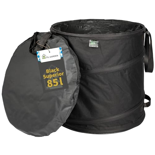 TTL Garden BLACK SUPERIOR 85L Pop Up Gartensack - DOPPELTER BODEN 260gsm extra stabil 600D Oxford 85 Liter Gartenabfallsack Laubsack faltbar Grünschnitt Garten Abfall selbstaufstellend von TTL Commerce