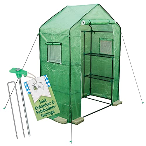 TTL Garden Foliengewächshaus 195 x 143 x 73 cm grün - Tomaten & Pflanzen Gewächshaus Treibhaus mit Gitter Schutzfolie, 2 Fenster mit Fliegengitter Bodenanker 6 Etagen + Regal Böden Winterfest von TTL Commerce