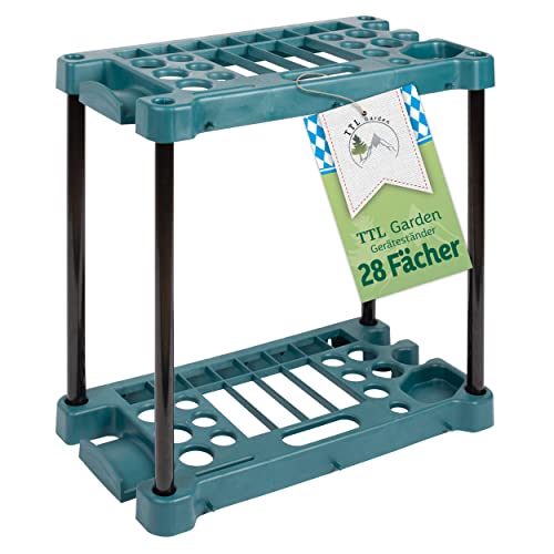 TTL Garden Gartengeräte Ständer rechteckig 61x58x31cm grün - 28 Fächer Gerätehalter & Organizer zur Aufbewahrung von Besen Spaten Rechen & Garten Werkzeug - für Gartenhaus Schuppen & Garage von TTL Commerce