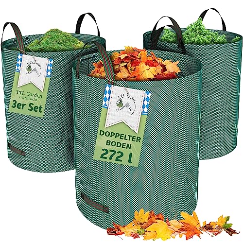 TTL Garden 3x 272L Gartensack - DOPPELTER BODEN extra stabil selbststehend 4 Griffe 150gsm groß robust & faltbar - 3er Set Garten Sack Laubsack Abfallsack für Gras Laub Hecke Gartenabfall von TTL Commerce