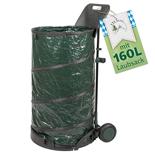 TTL Garden Gartentrolley mit 160L Pop Up Laubsack - klappbarer Gartenwagen Handwagen Trolley mit 2 großen Rollen und Laubsammler, Gartensack abnehmbar, Caddy fahrbar mit Halter für Gartengeräte von TTL Commerce