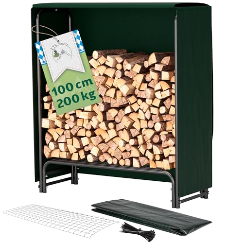 TTL Garden Kaminholzregal S 100x36x116cm schwarz mit Abdeckung - für aussen & innen, bis 200kg Holz wetterfeste Schutzplane - Metall Stahl Rohrrahmen rostfrei - Holzunterstand Holzregal für Kaminholz von TTL Commerce