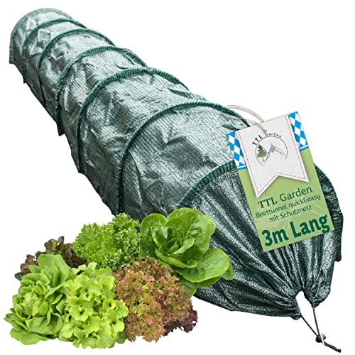 TTL Garden Quick&Easy Netztunnel 300x45x30cm mit Schattiernetz - sofort nutzbarer Beettunnel mit Kordel - 7 Tunnelbögen Abdeckung Gemüsebeet Hochbeet, Schutz vor Fraß Austrocknung & Verbrennung von TTL Commerce