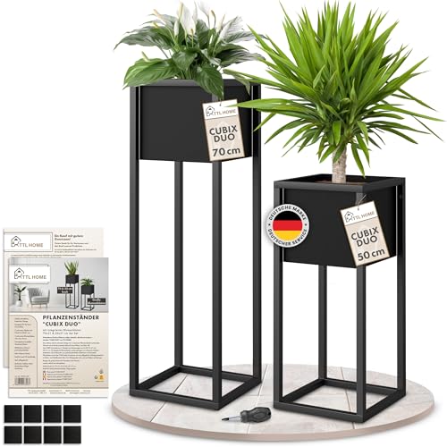 TTL HOME Blumenständer CUBIX DUO 2er Set - Pflanzenständer Metall schwarz 50 und 70 cm hoch - Design Blumentopfständer rostfrei - Blumensäule Blumentopf Ständer innen + außen für Blumen Pflanzen Deko von TTL Commerce