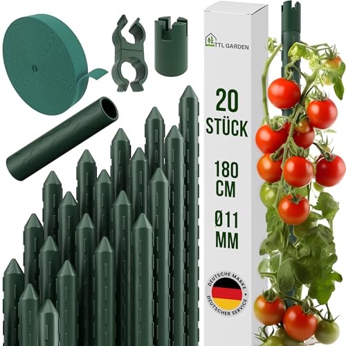 TTL GARDEN Rankstäbe 5er Set 180cm x 16mm Ø grün - extra stabile 16 mm Rankhilfe Pflanzstäbe Stahl rostfrei kunststoffbeschichtet Pflanzenstütze Blumenstütze für Tomate Paprika Gurke Bohnen & Blumen von TTL GARDEN