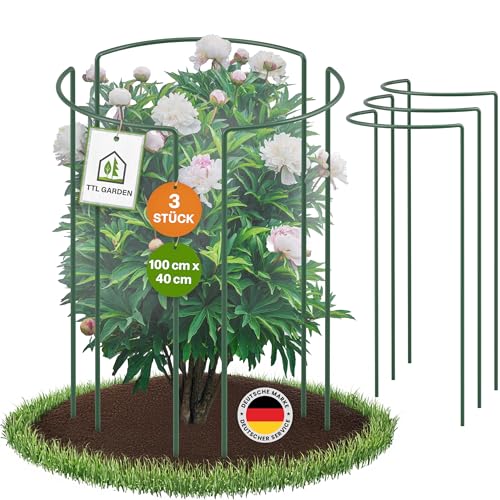 TTL GARDEN Strauchstützen 100cm x 40cm 3er Set - Pflanzenstütze Stahl rostfrei Kunststoff beschichtet - Pflanzenhalter Staudenhalter Blumenhalter Hortensie Rose Pfingstrose Ø 5,5mm grün von TTL GARDEN