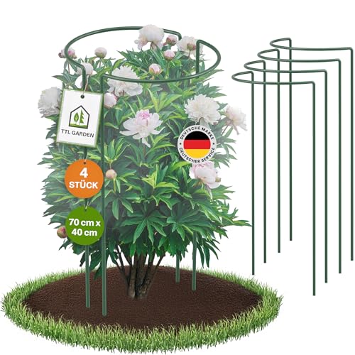 TTL GARDEN Strauchstützen 70cm x 40cm 4er Set - Pflanzenstütze Stahl rostfrei Kunststoff beschichtet - Pflanzenhalter Staudenhalter Blumenhalter Hortensie Rose Pfingstrose Ø 5,5mm grün von TTL GARDEN