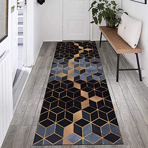Teppich Läufer Flur, Modernes Geometrisches Schwarz Gradient rutschfest Waschbar Lang Teppich, Korridor Küche Eingangsmatte von TTLäufer