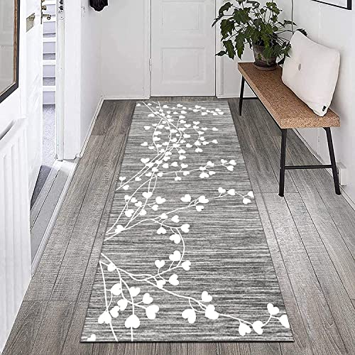 Teppich Läufer Flur Küche 60×150cm, Modern rutschfest Waschbar Küchenläufer Flurläufer, Lang Polyester Grau Weiß Teppichläufer für Korridor Schlafzimmer Innen Wohnzimmer von TTLäufer