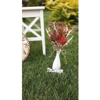 Kleine Getrocknete Blumensträuße Für Tisch, Gedeckgeschenk, Knospenvasenblumen, Tafelaufsätze, Trockenstrauß, Orangenroststrauß, Herbst von TTNdesign