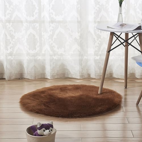 TTOUDRY Runder Wollimitat-Teppich, Einfache Textur, Plüsch-Bodenmatte, Wohnzimmer-Couchtisch-Teppich, Schlafzimmer-Nachttisch-Bodenmatte von TTOUDRY