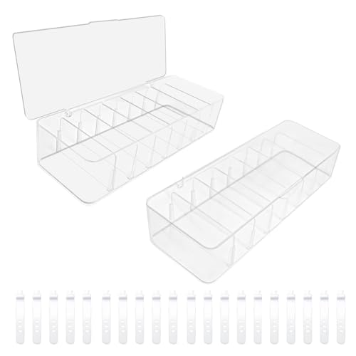 TTQiAnJ 2 Stück Kabel Organizer Aufbewahrungsbox mit Deckel und 20 Kabelbinder,Transparenter Kunststoff Kabelmanagement Box 8 Fächern für Zuhause,Büro,Schreibtisch-Organizer und Zubehör von TTQiAnJ