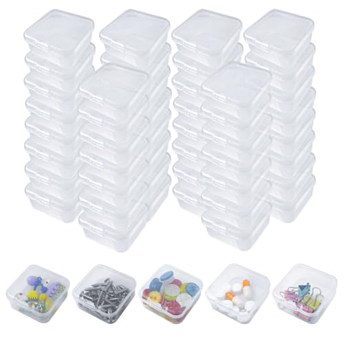 TTQiAnJ 48 Stück Quadratische Mini Kunststoffboxen,Transparent Mini Aufbewahrungsbehälter,für kleine Gegenstände und Andere Bastelprojekte,1,7 x 1,7 x 0,7 Zoll von TTQiAnJ