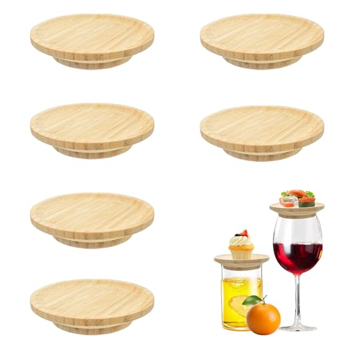 TTQiAnJ 6 Stück Weinglas Topper Bambus,Charcuterie Brett Topper,Weinglas Aufsatz Vorspeisenteller Holz für Desserts Vorspeise Partyzubehör,10cm Durchmesser von TTQiAnJ