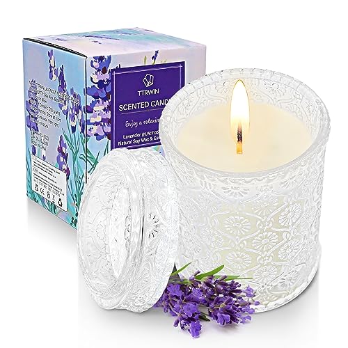 TTRWIN Duftkerze Lavendel im Glas, 200g Kerze aus Natürlichem Sojawachs, 50 Stunden Brenndauer, Schönes Geschenk für Frauen, Dekoration für Weihnachten, Geburtstag, Muttertag von TTRWIN