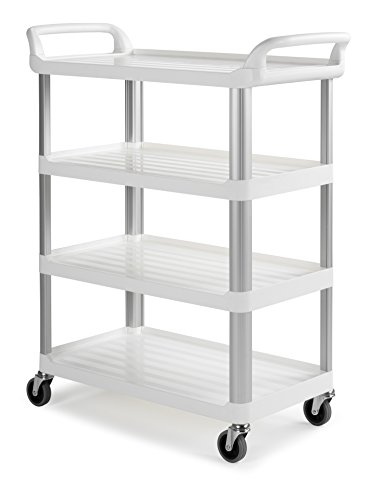 TTS Cleaning 0 F003710 W Shelf Rollwagen mit vier Einlegeböden mit Rollen 100 mm, Polypropylen, Pfosten aus Aluminium, Weiß von TTS Cleaning