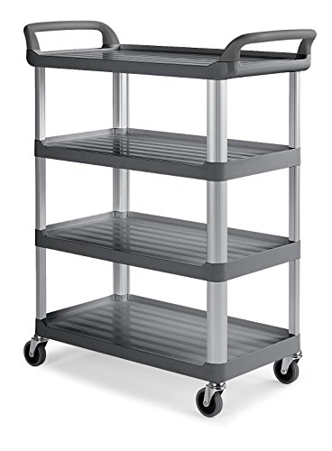 TTS Cleaning 0 F003710e Shelf Rollwagen mit vier Einlegeböden mit Rollen 100 mm, Polypropylen, Pfosten aus Aluminium, Grau von TTS Cleaning