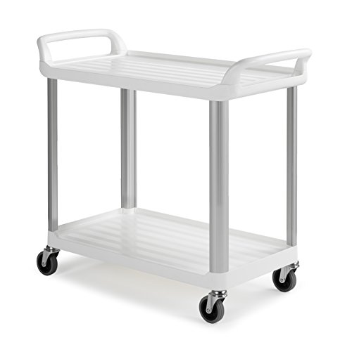 TTS Cleaning 0 F003730wt Shelf Rollwagen mit zwei Ablagen mit 125 mm Rollen, Polypropylen, Pfosten aus Aluminium, Weiß von TTS Cleaning