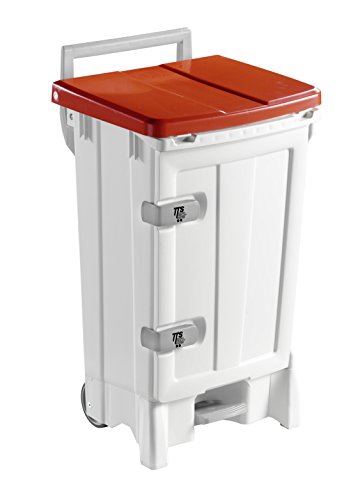 TTS Cleaning 00005721 open-up Behälter aus Polypropylen, Deckel rot, 125 mm Rollen, Kapazität 90 Liter, weiß von TTS Cleaning