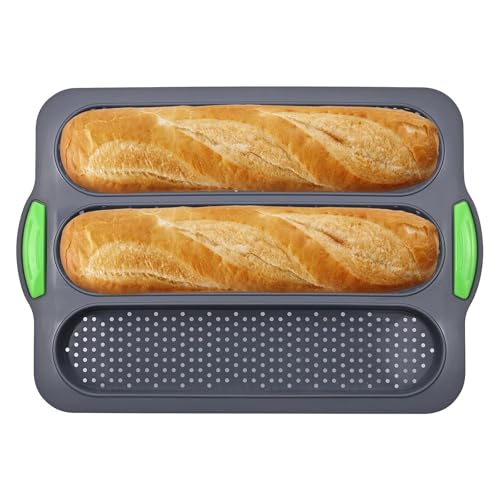 TTSTOIEE Baguette Backform - Lebensmittelqualität Silikon Backform 3 Schlitze Design Baguette-Backblech/Hotdog/Brötchen hohe Temperatur resistent wiederverwendbar Brotbackform von TTSTOIEE