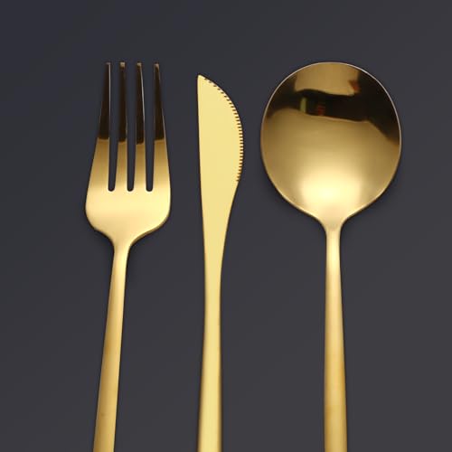 TTSTOIEE besteck set 6 personen,geschirr set 24 inkl. messer, gabel und löffel,spiegelpoliert/spülmaschinenfest/besteck set für hochzeiten und bankette,golden von TTSTOIEE