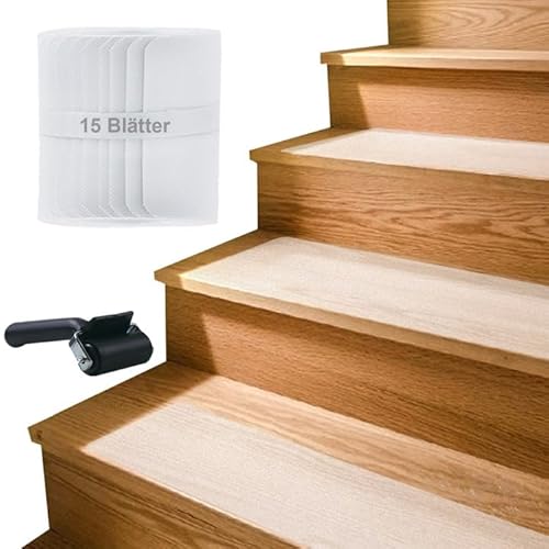 TTSTOIEE Treppenstufen Matten,Treppen teppichstufen Mit Applikator,Transparent treppenteppich Selbstklebend(15 * 60 * 15) von TTSTOIEE