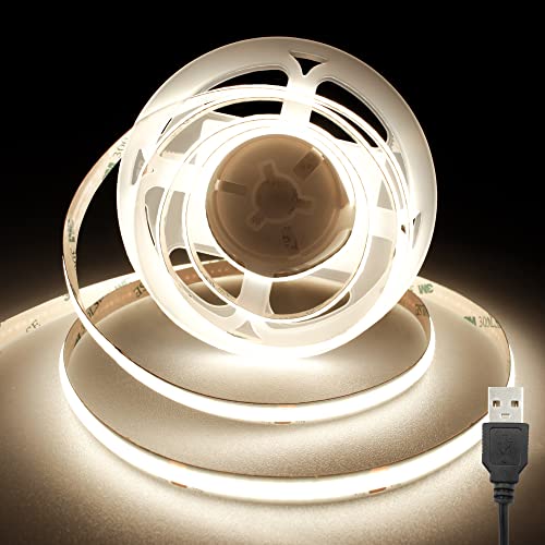 COB LED Streifen USB 2M, 4000K 5V LED Streifen mit 320LEDs/M, CRI 90+, 8mm Breite, LED Strip 2m Neutralweiß für TV-Hintergrundbeleuchtung, Spiegel, Schrank, Kleiderschrank, DIY-Licht, Heimdekoration von TTWAY