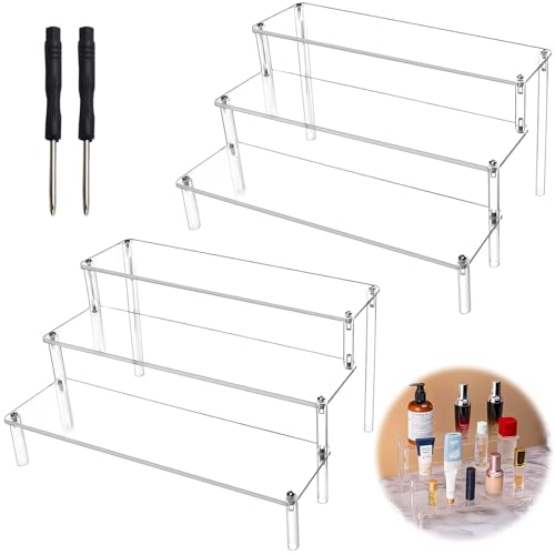 TTYSHIP® 2 Stk Acryl Display Ständer, Transparente 3-Stufiger Acryl Riser Display Ständer für Figuren, Cupcake, Lippenstift, Nagellack (30x20x15cm) von TTYSHIP