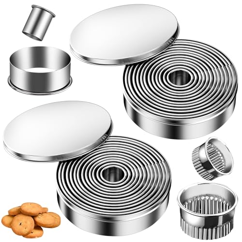 TTYSHIP® 22 Stück Keksausstecher Rund, Runde Ausstecher mit Aufbewahrungsbox, Ausstechformen Rund Edelstahl für Doughnuts, Kekse, Gebäck (2 Stile) von TTYSHIP
