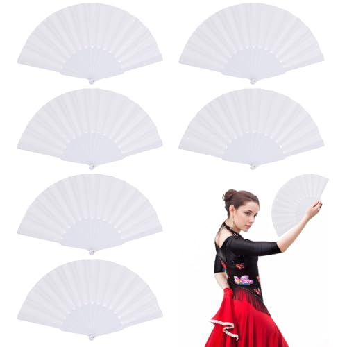 TTYSHIP® 6 Stück Fächer Weiß, Handfächer Weiß aus Stoff, Klappfächer Weiss für Tanz, Party, Hochzeit, DIY Dekoration, Haus Dekorationen von TTYSHIP