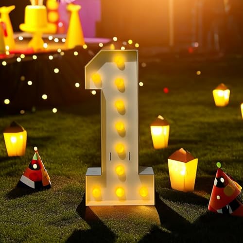 LED-Festzelt-Zahlen, weißes großes Festzelt, beleuchtete Zahl 1, Zahlen 0–9, für Party, Geburtstag, Verlobung, Hintergrund, Dekoration, Hochzeit, 100 cm von TTiiLoe