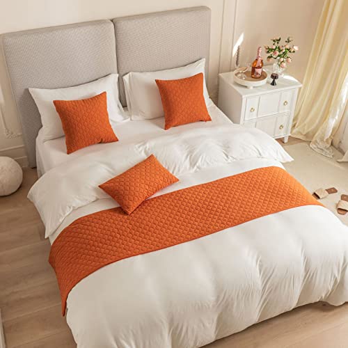 Orange Bettläufer Rhombus Muster Bettschal Samt Bettbezug Dekor Weiches Bett End Towel Tagesdecke Schutz Überwurf für Hotel Schlafzimmer Hochzeit 45 x 240 cm von TTiiLoe