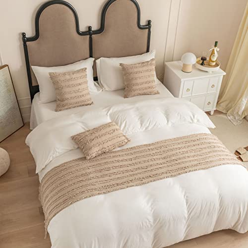 TTiiLoe Beige Baumwolle Leinen Bettschal Jacquard Quaste Bettläufer Überwurf Weiche Tagesdecke Bettbezug Handtuch Schutz Heimdekoration für Hotel, 45 x 210 cm von TTiiLoe