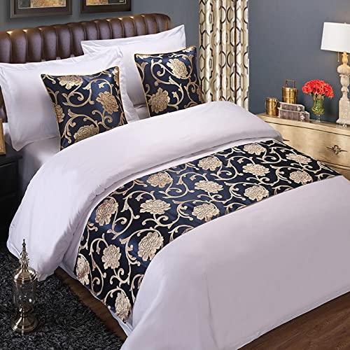 TTiiLoe Bettläufer Jacquard Luxus Bettschal Decken Tagesdecke Moderne Bettwäsche Abdeckung Schutz Hotel Bett Dekor Bett Endmatte für Schlafzimmer, 45 x 240 cm (Blau 3) von TTiiLoe