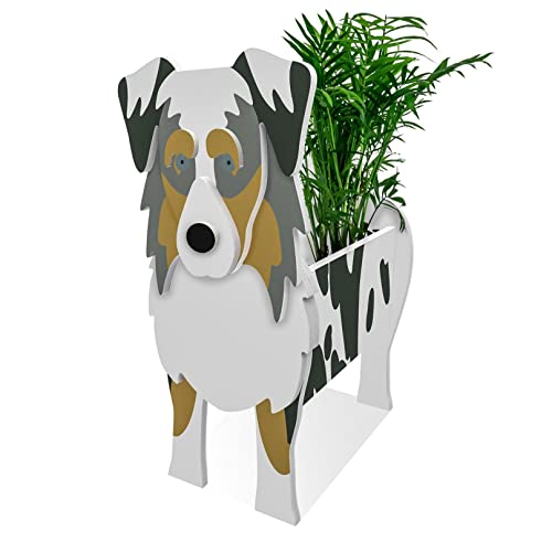 TTiiLoe Cute Dog Planter, Australian Shepherd Pflanzgefäße, PVC Kräutergarten Blumentöpfe, Hund Cartoon Shaped Plant Container Holder, Geschenke für Tierliebhaber, 24x18cm/9.44x7.08in von TTiiLoe