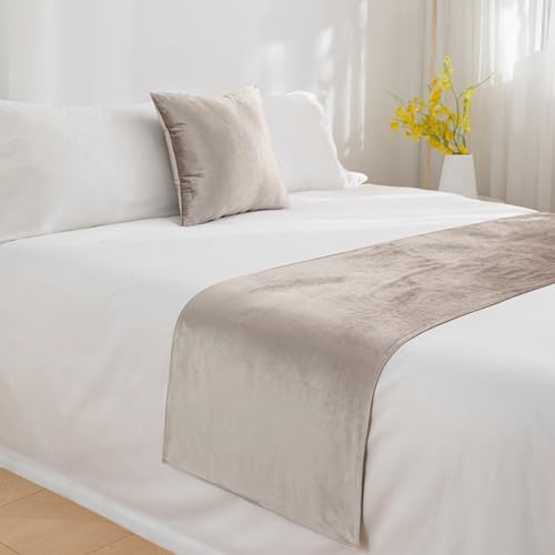 TTiiLoe Luxuriöser Samt-Bettläufer, doppelseitiger Bettschal, Bettschutz, Tagesdecken für Hotel, Schlafzimmer, Beige, 45 x 240 cm für 1,8 m Bett von TTiiLoe