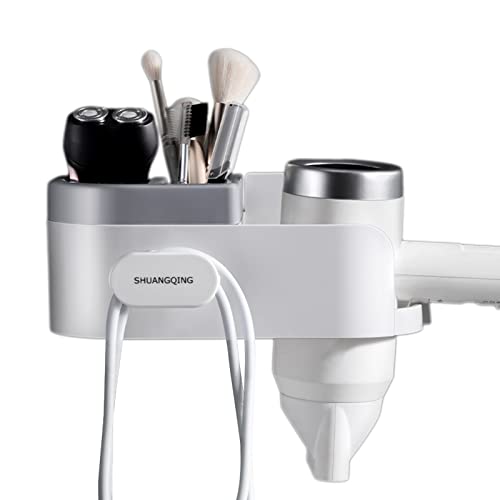 TUAKIMCE Haartrocknerhalter Kabelhalter Haartrockner Halterung Ohne Bohren, Selbstklebend Badezimmer Organizer Aufbewahrung im Bad, Kunststoff Wandhängend für Bad Organizer(Typ A) von TUAKIMCE