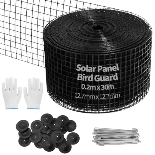 TUAKIMCE Solarmodul-Vogelgitter-Set, 20,3 cm x 30,5 m, Vogelabschreckung, PVC-Draht, Vogelschutz für Solarmodul-Schutz, um zu verhindern, dass Tauben unter dem Dach nisten, Solarmodule von TUAKIMCE