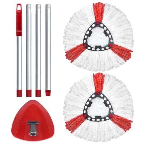 Wischmopp Ersatzköpfe für Turbo 2-in-1, Kompatibel mit Vileda EasyWring&Clean – 2 Moppköpfe + Stiel + Basis, Ideal für mop, auch fur empfindliche Boden von TUAKIMCE