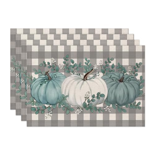 4er Set Herbst Platzsets Kürbisse Ahornblätter Platzdeckchen Herbstdeko Tischsets Tischdeko Herbst Deko Halloween Küche Party Deko (C) von TUANMOZI
