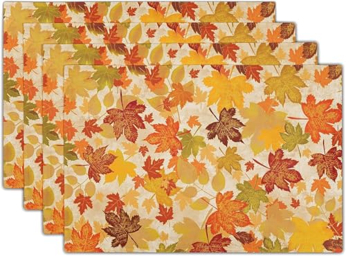 4er Set Platzset Herbst Tischset Herbst Leinen Platzdeckchen 30x45cm Herbst Tischsets mit Kürbis Ahornblätter Herbstdeko Halloween Tischsets (06) von TUANMOZI