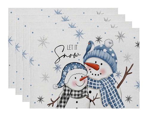 4er Set Platzset Weihnachten Tischset Weihnachten Leinen Platzdeckchen 30x45cm Winter Tischsets mit Kiefern Elch Schneeflocken Weihnachtsdeko (01) von TUANMOZI