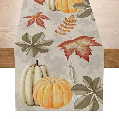Tischläufer Herbst Tischdecke Herbst Herbstdeko Tisch Herbstdeko Kürbisse Ahornblätter Herbst Tischläufer Herbst Deko Tisch Herbst Dekoration 40x140 cm (04, 40 x 140 cm) von TUANMOZI