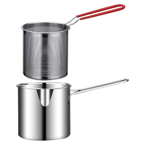 TUANZUN Frittiertopf,Frittiertopf mit Sieb 1200 ml Kochtopf mit Siebkorb, Edelstahl, Mehrzweck-Fritteuse for Pommes Frites, Hähnchenfritteuse(Pot Basket 2PCS Set) von TUANZUN
