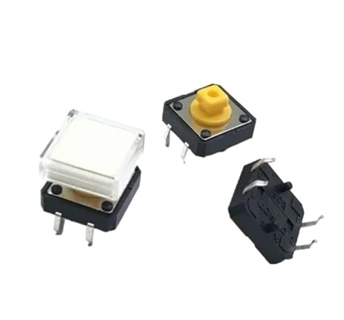TUBBEK 10 stücke B3F Taktile Push Button Switch + A14 Farbe Hut 10 stücke + Transparente Kappe 10 stücke Momentary Tact Touch Schalter 12 * 12 * 7,3mm(White) von TUBBEK
