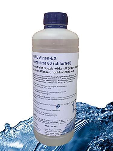 Premium Algen-EX Konzentrat chlorfrei Algenentferner Wasserklärer Algenvernichter Teichreiniger Algizid Pool & Teich (1 Liter) von TUBIE