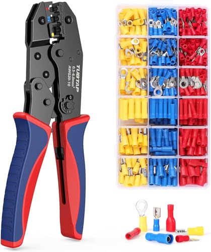 TUBTAP Crimpzange Kabelschuh-Set, Crimpzange für Kabelschuhe mit 700 isolierten Kabelschuhen, Werkzeugset 0,5 - 6 mm AWG 20-10 von TUBTAP