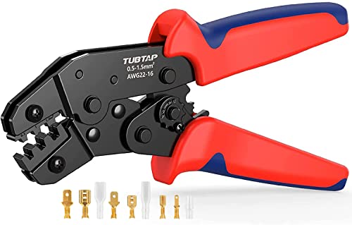 TUBTAP Flachsteckverbinder Werkzeug 22-16 AWG Rundsteckverbinder Ratsche Drahtklemme Crimper Draht Crimpzange von TUBTAP