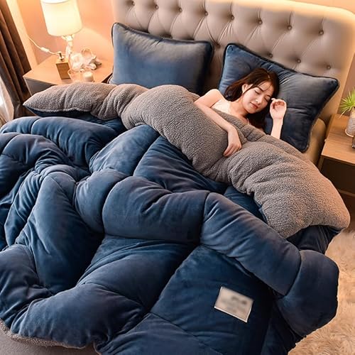 TUCVZVO Komfort Dicke Bettdecke Daunendecke,Bauschige Ganzjahresdecke,Winter Steppdecke Dicker Lamm-Kaschmir, Decke, Flauschige Kaschmir-Steppdecken,Blau,150x200cm(3.5kg) von TUCVZVO