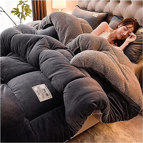 TUCVZVO Komfort Dicke Bettdecke Daunendecke,Bauschige Ganzjahresdecke,Winter Steppdecke Dicker Lamm-Kaschmir, Decke, Flauschige Kaschmir-Steppdecken,Dark Gray,150x200cm(3.5kg) von TUCVZVO